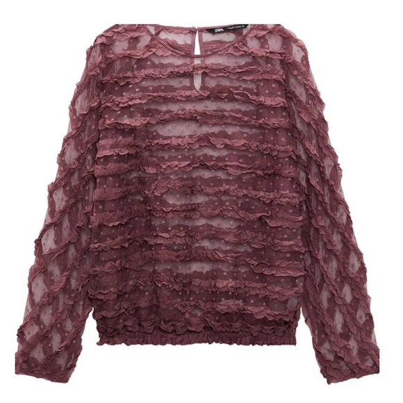 NWT New Zara Frill Ruffled Tulle Blouse Size S - Picture 3 of 12